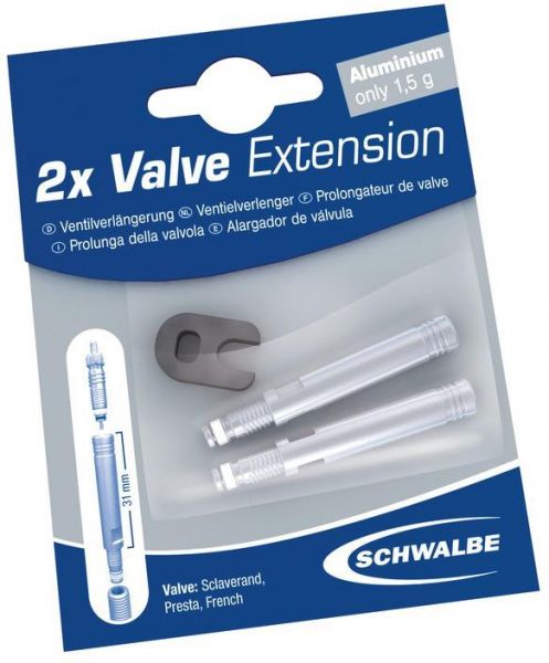 SCHWALBE 2x VALVE EXTENSION 30mm aluminium sw f.tubeless Ventilverlängerung